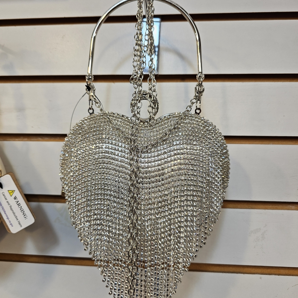 Silver Heart-Shaped Rhinestone Handbag - Picture 4 of 4